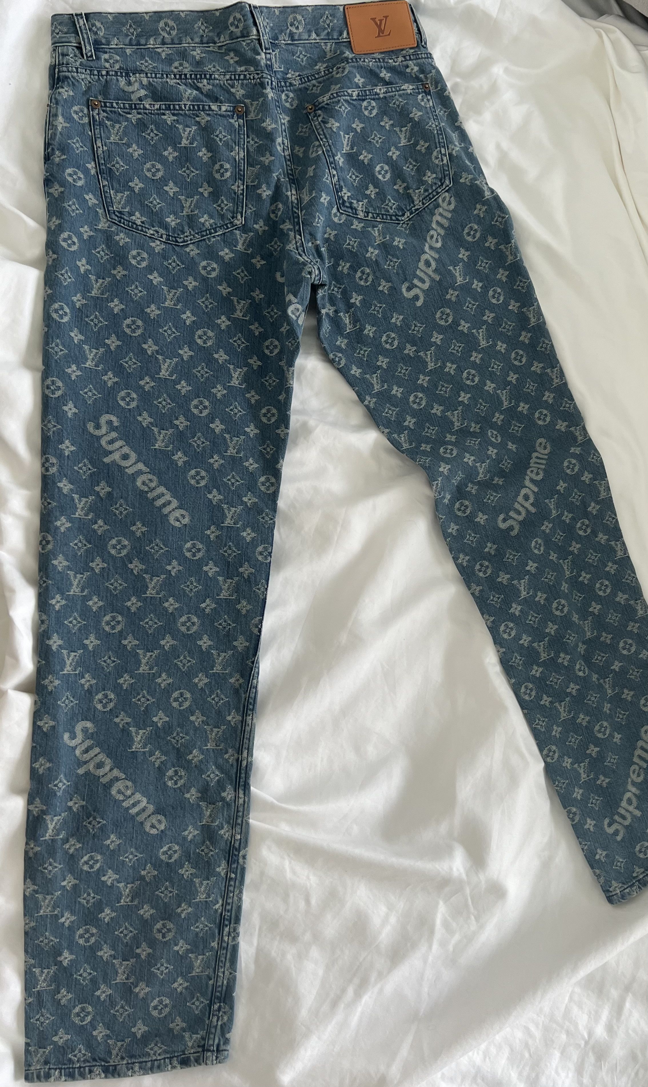 image of Louis Vuitton Jacquard Denim 5 Pocket Jeans in Blue, Men's (Size 33)