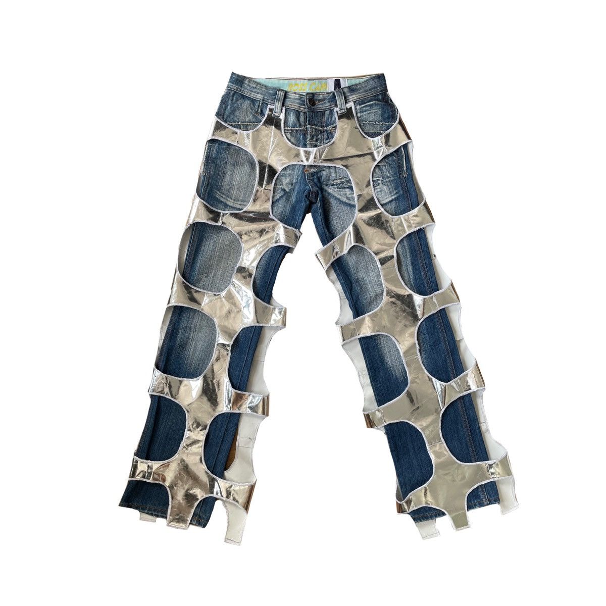 image of Denim Pants With Silver Fabric in Blue, Women's (Size 26)