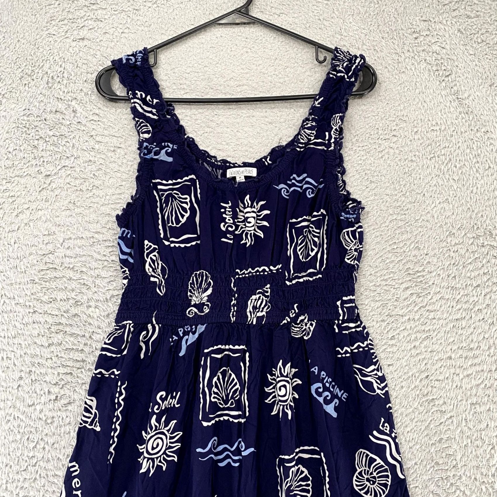 Vintage VINTAGE Patrons Of Peace Dress Womens M Blue Nautical Print Smocked Midi Sundress Beach Size M / US 6-8 / IT 42-44 - 3 Thumbnail