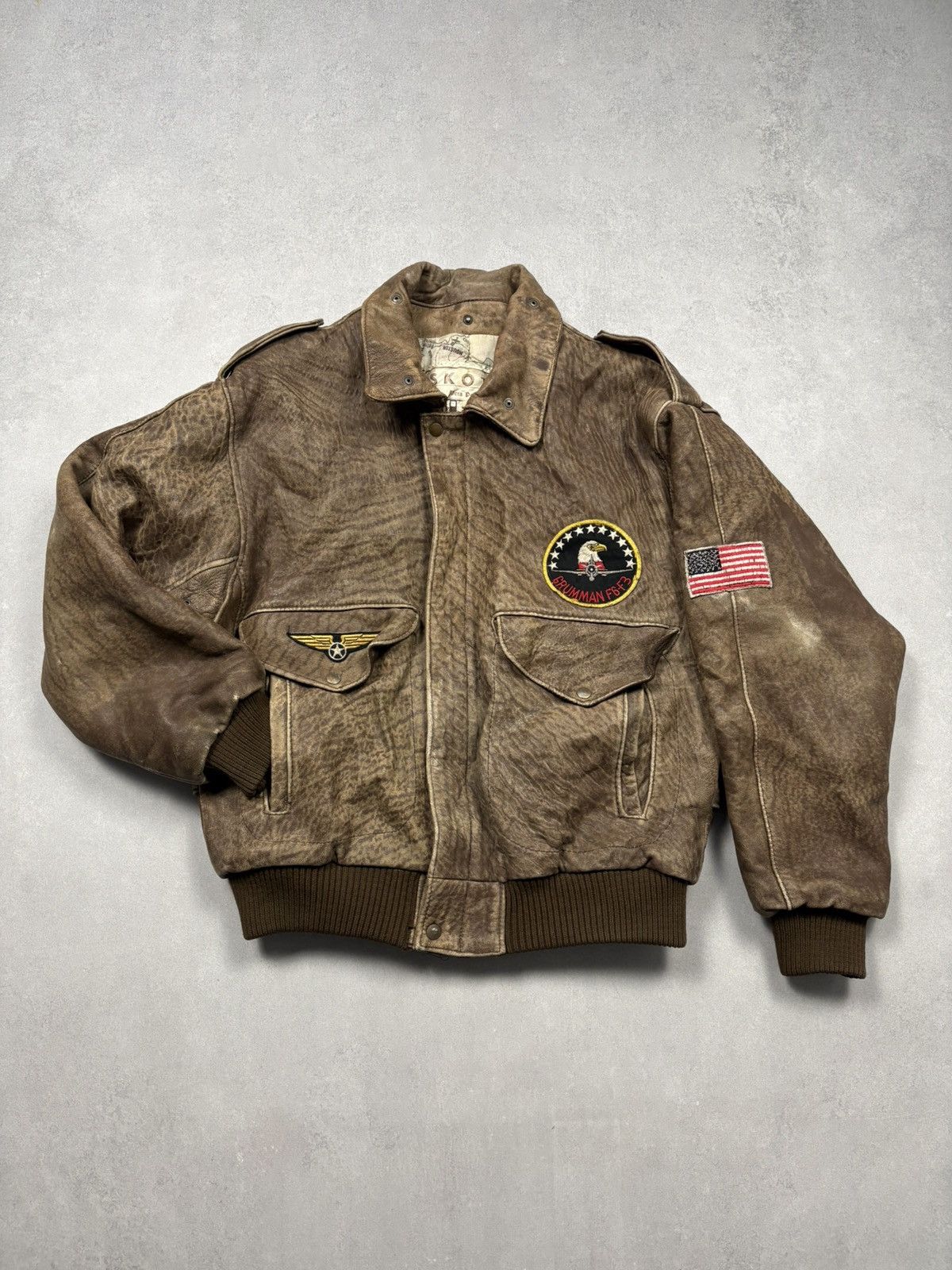 Leather Vintage A2 Distressed Leather Bomber Flight Jacket USA Patch Size US M / EU 48-50 / 2 - 1 Thumbnail