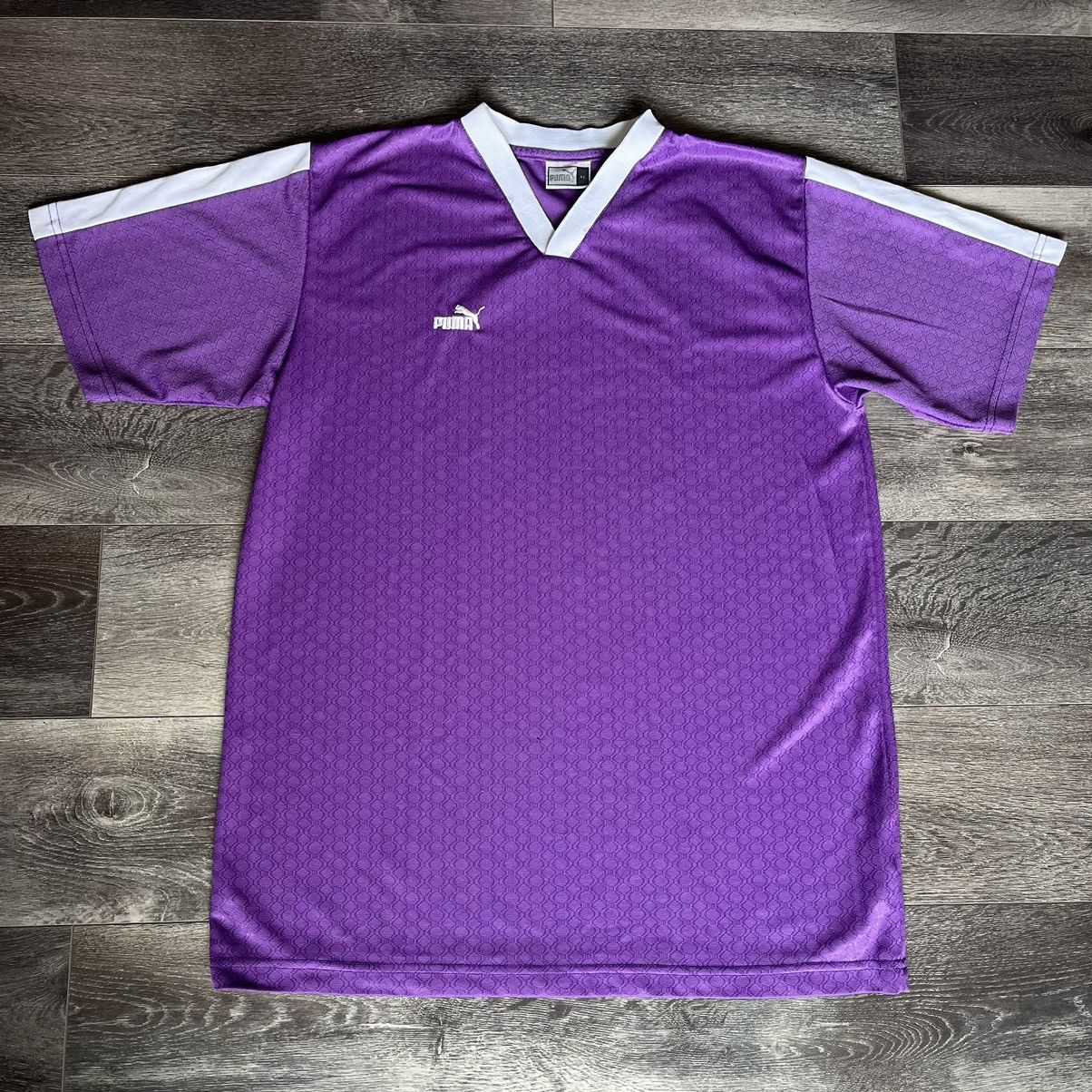 Puma × Vintage Vintage 90s Puma Light Purple White Basic Logo Soccer Jersey Size US XL / EU 56 / 4 - 1 Thumbnail