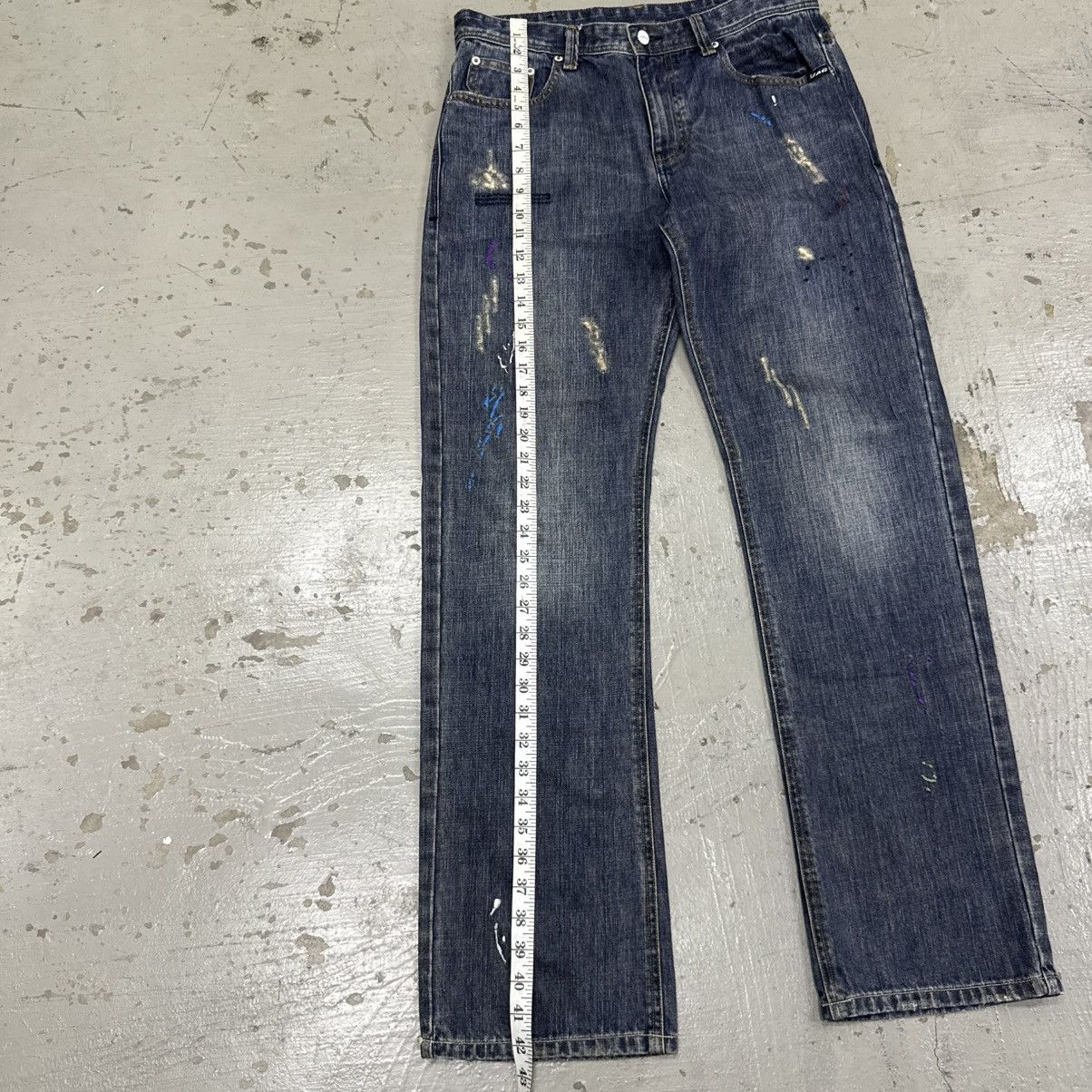 If Six Was Nine Handmade Embroid Paint Splatter Distressed Denim Jeans Jag Size US 33 - 11 Thumbnail