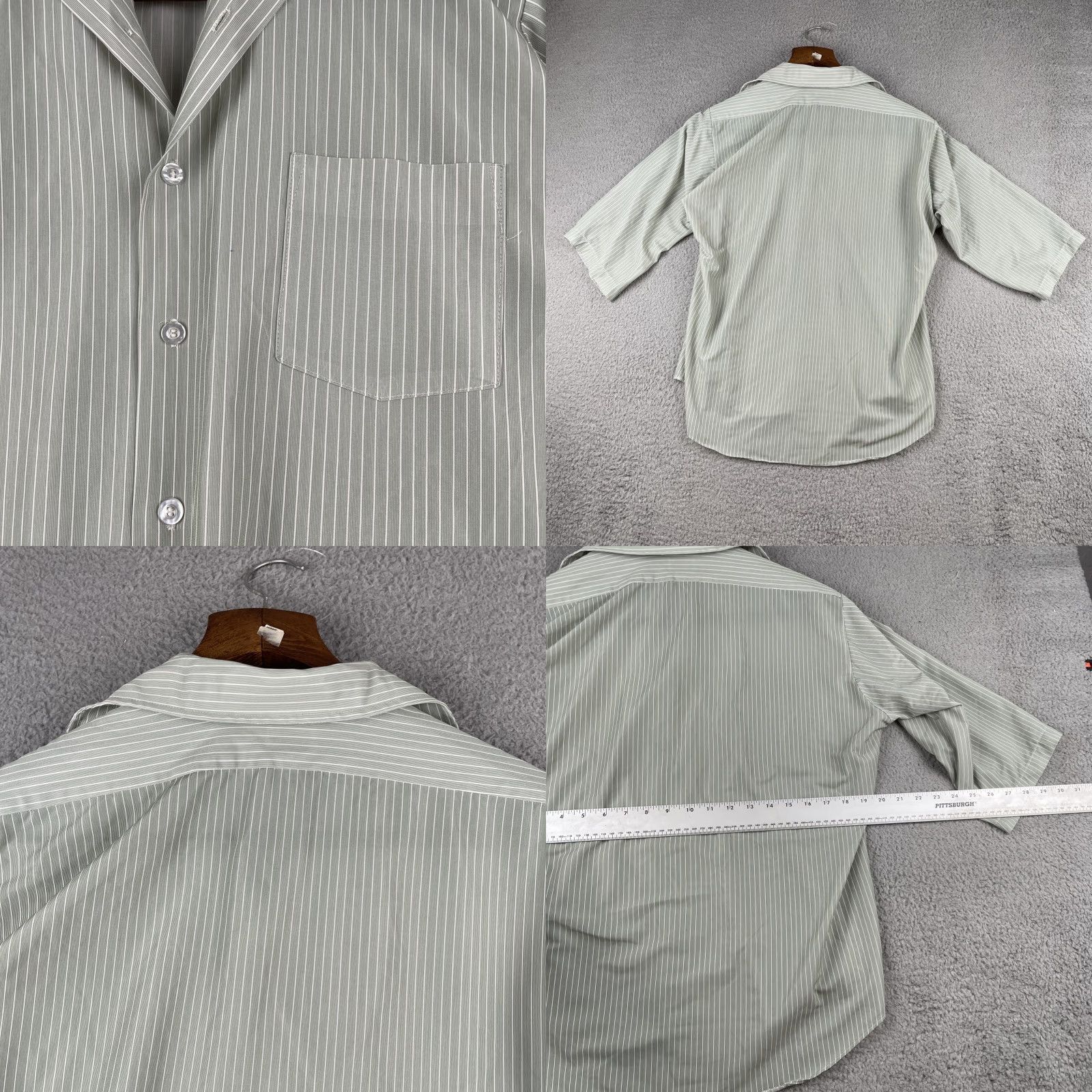 Van Heusen VINTAGE Van Heusen Shirt Mens Large Button-Up Mossy Green Striped 70s Size US L / EU 52-54 / 3 - 8 Thumbnail