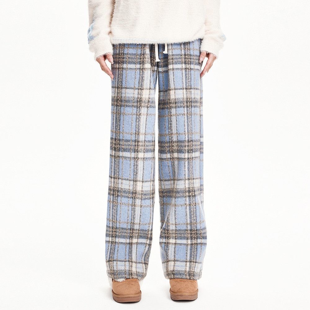 image of Plaid Wide Leg Pants in Blue, Men's (Size 27)