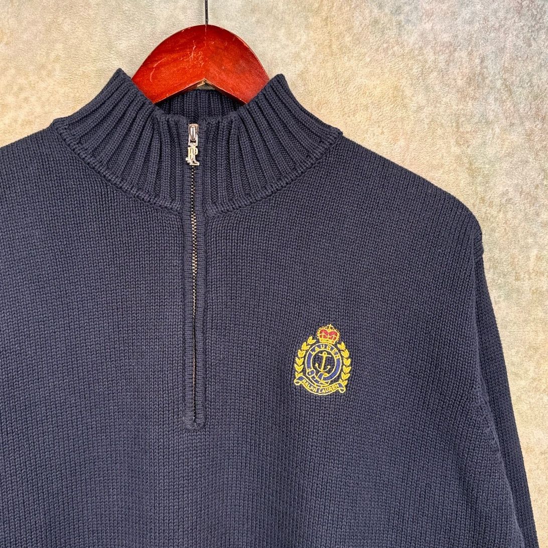 Ralph Lauren VTG 90s Ralph Lauren Cookie Crest Sweater Sz M Q ZIp Navy Size M / US 6-8 / IT 42-44 - 4 Thumbnail