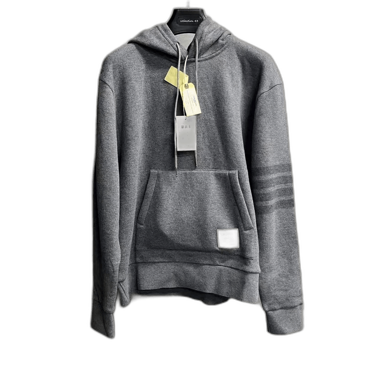 Thom Browne Gray Classic Striped Pocket Hoodie by Thom Browne Size US M / EU 48-50 / 2 - 1 Thumbnail
