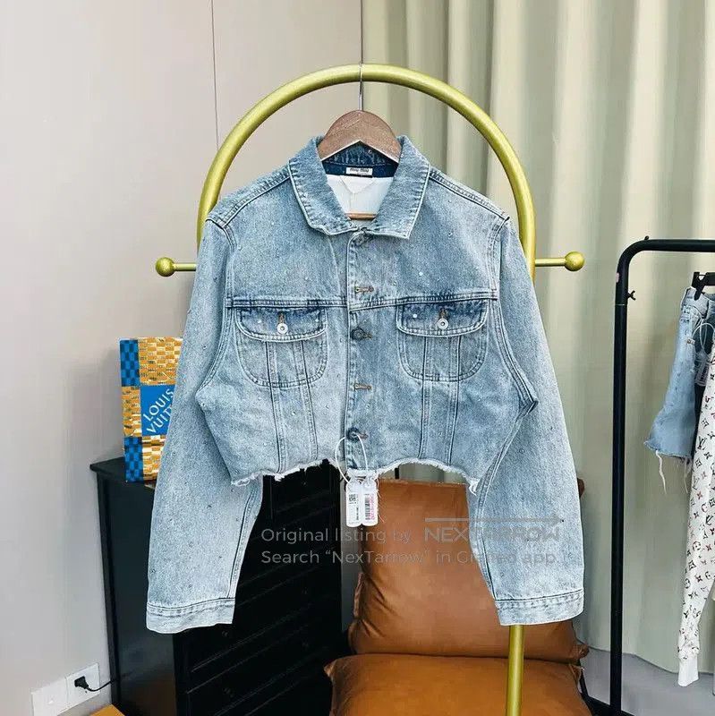 Miu Miu Miu Miu Blue Cotton Cropped Jacket . Size L / US 10 / IT 46 - 1 Thumbnail