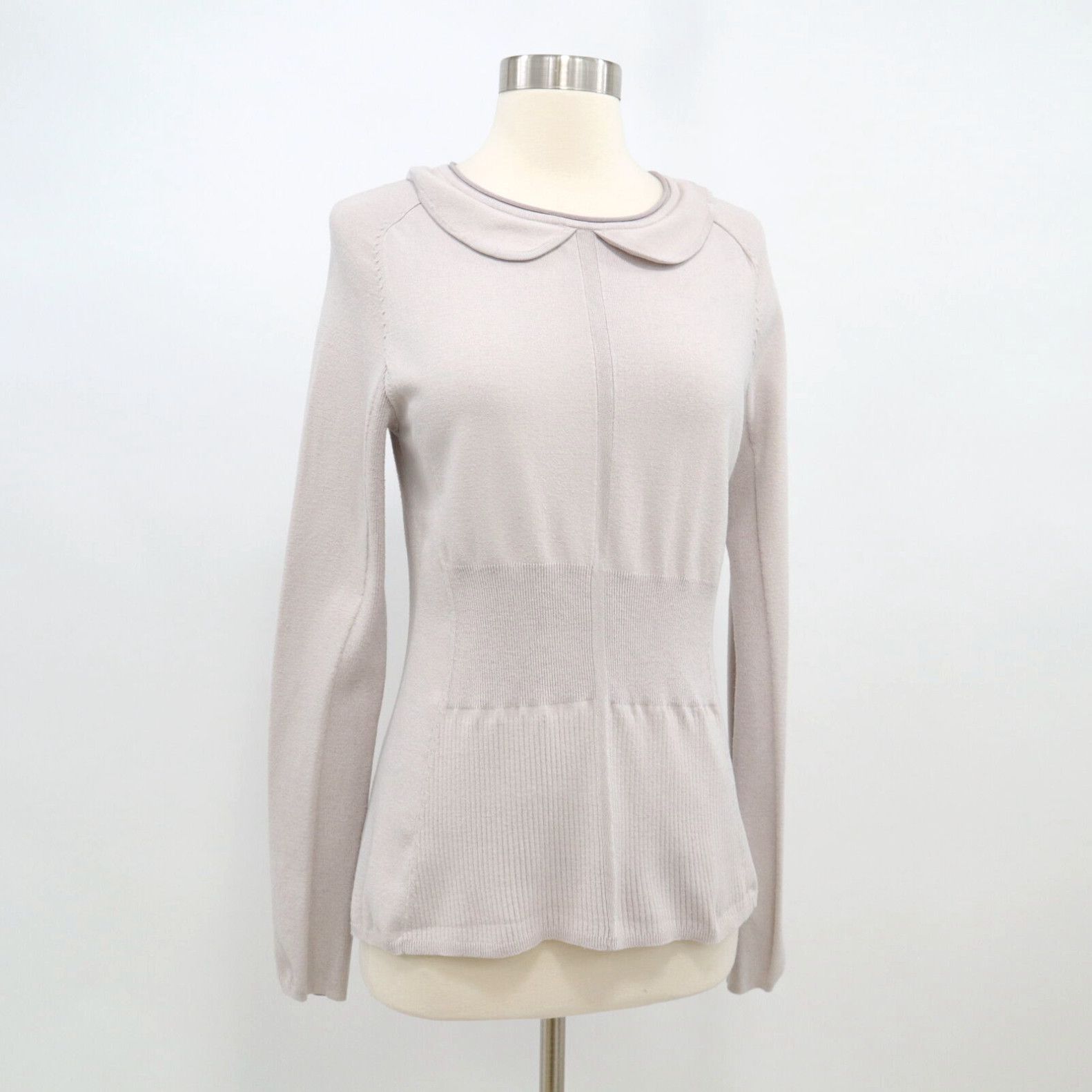 image of Karen Millen Pullover Sweater Womens Size 4 Peter Pan Collar Soft Pink Fitted in White