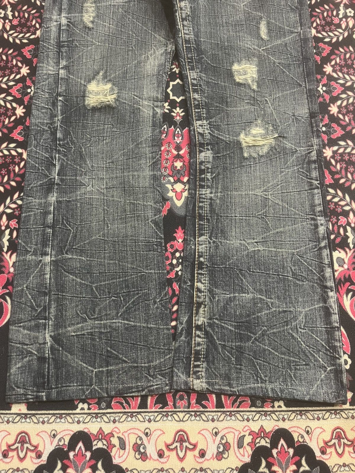 semanticdesign Japan Semantic Design Dark Washed Cracked Fringe Flare Jeans Size US 32 / EU 48 - 8 Thumbnail