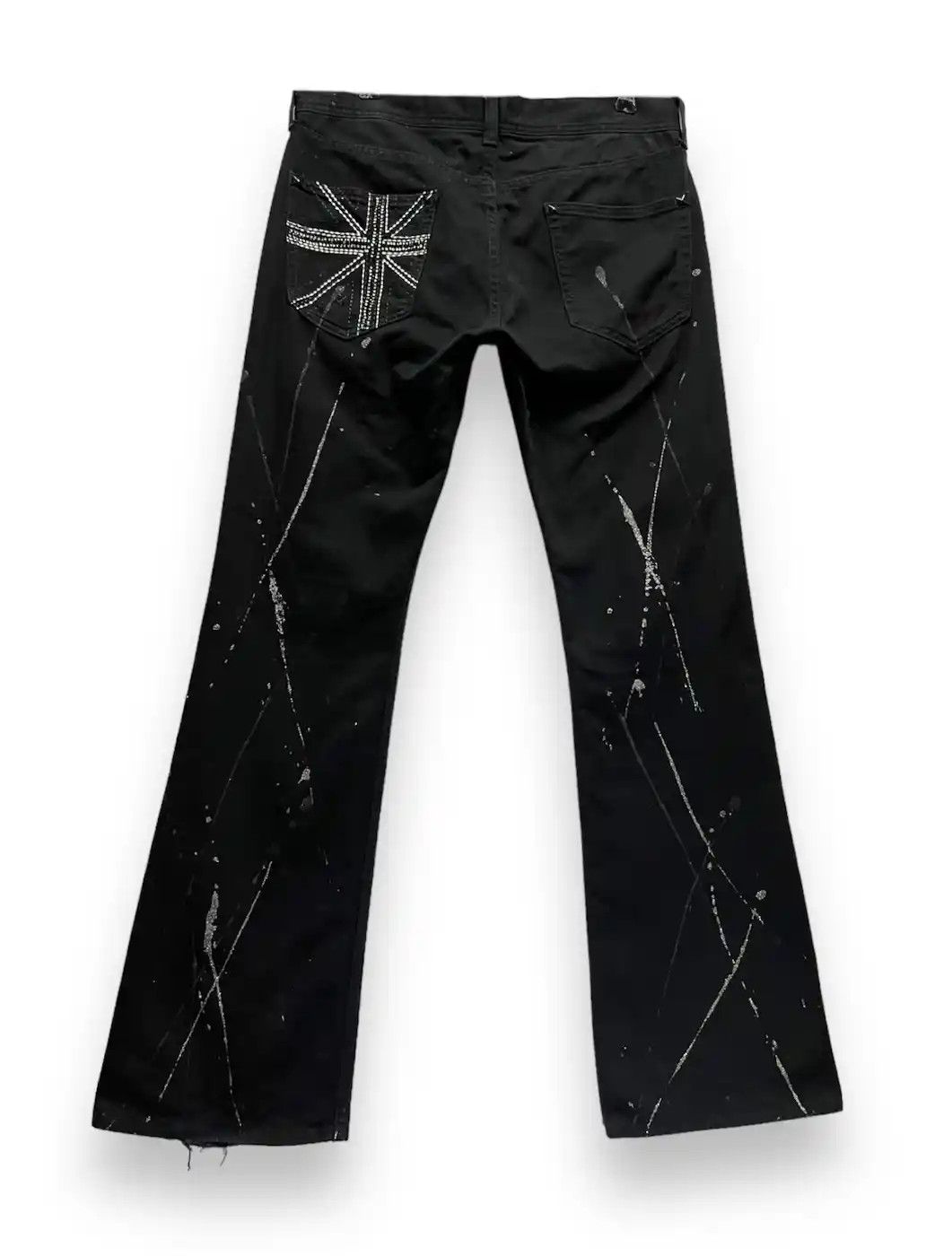 Japanese Brand FLARE🔥SORRIDERE Glitter Splash Union Jack Punk Gothic Denim Size US 31 - 4 Thumbnail