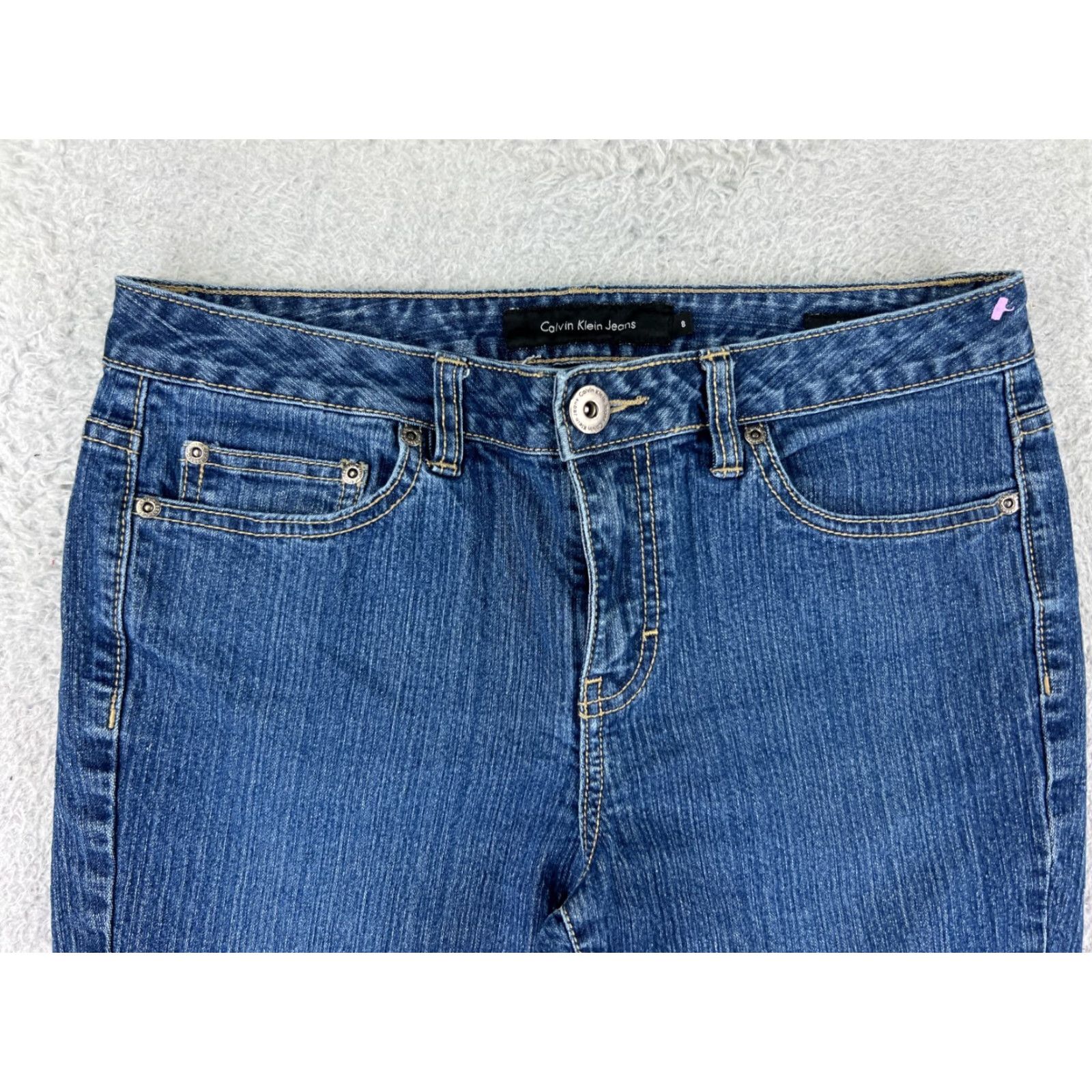 Calvin Klein Calvin Klein Women's Flared Jeans 8 Medium Wash Denim Cotton Zipper Distressed 27x31 Made in Bangladesh Size 30" / US 8 / IT 44 - 7 Thumbnail