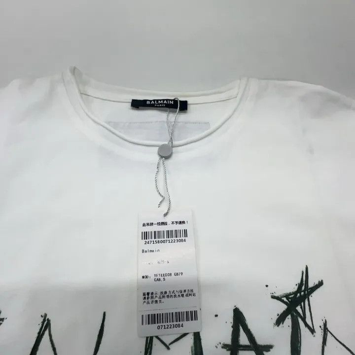 Balmain Balmain White Logo Print Short Sleeve T-Shirt -2507 Size S / US 4 / IT 40 - 4 Thumbnail