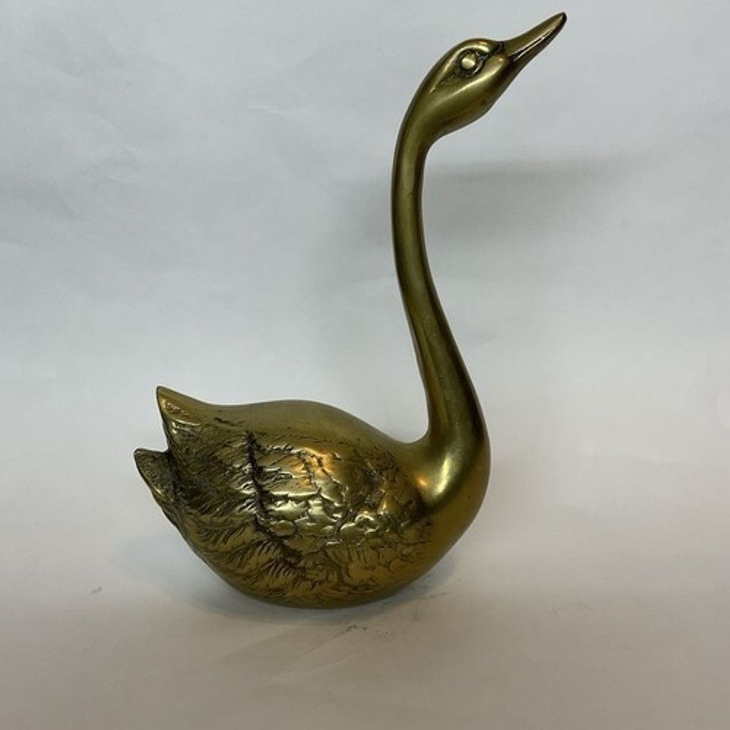 The Unbranded Brand VTG RetroBrass Swan Geese Figurine MCM Mid Century Brid 8" T Size ONE SIZE - 9 Thumbnail