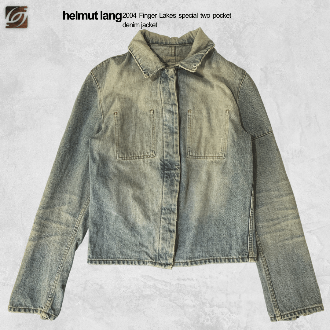 image of Archival Clothing x Helmut Lang 2004 Finger Lakes Ny 2 Pocket Broken Denim Jacket in Blue Denim, Wo