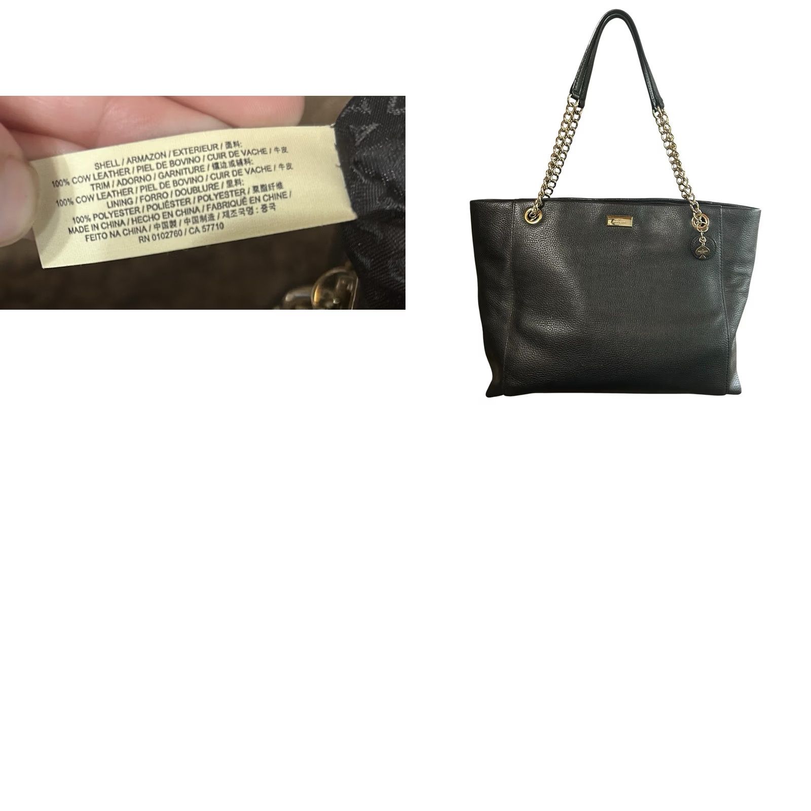 Vintage kate spade new york Black Leather Tote Shoulder Bag W/Chain Straps Women Purse Size ONE SIZE - 11 Thumbnail
