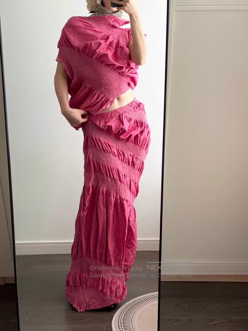 Issey Miyake Issey Miyake Pink Irregular Ruched Set (Top & Long Skirt) Size M / US 6-8 / IT 42-44 - 3 Thumbnail