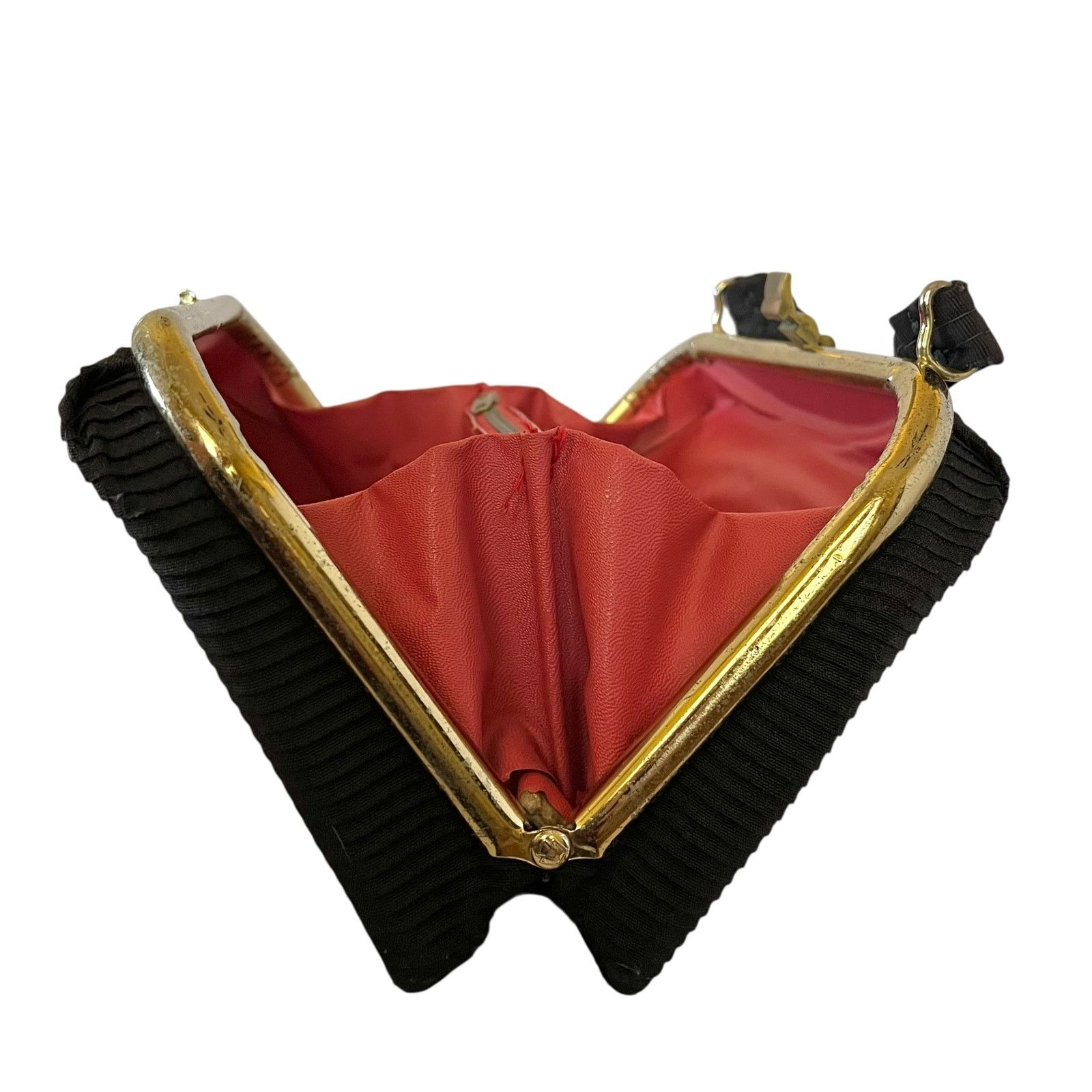 Vintage 1950s Vintage Black Pleated Faille Top Handle Frame Handbag Size ONE SIZE - 5 Thumbnail