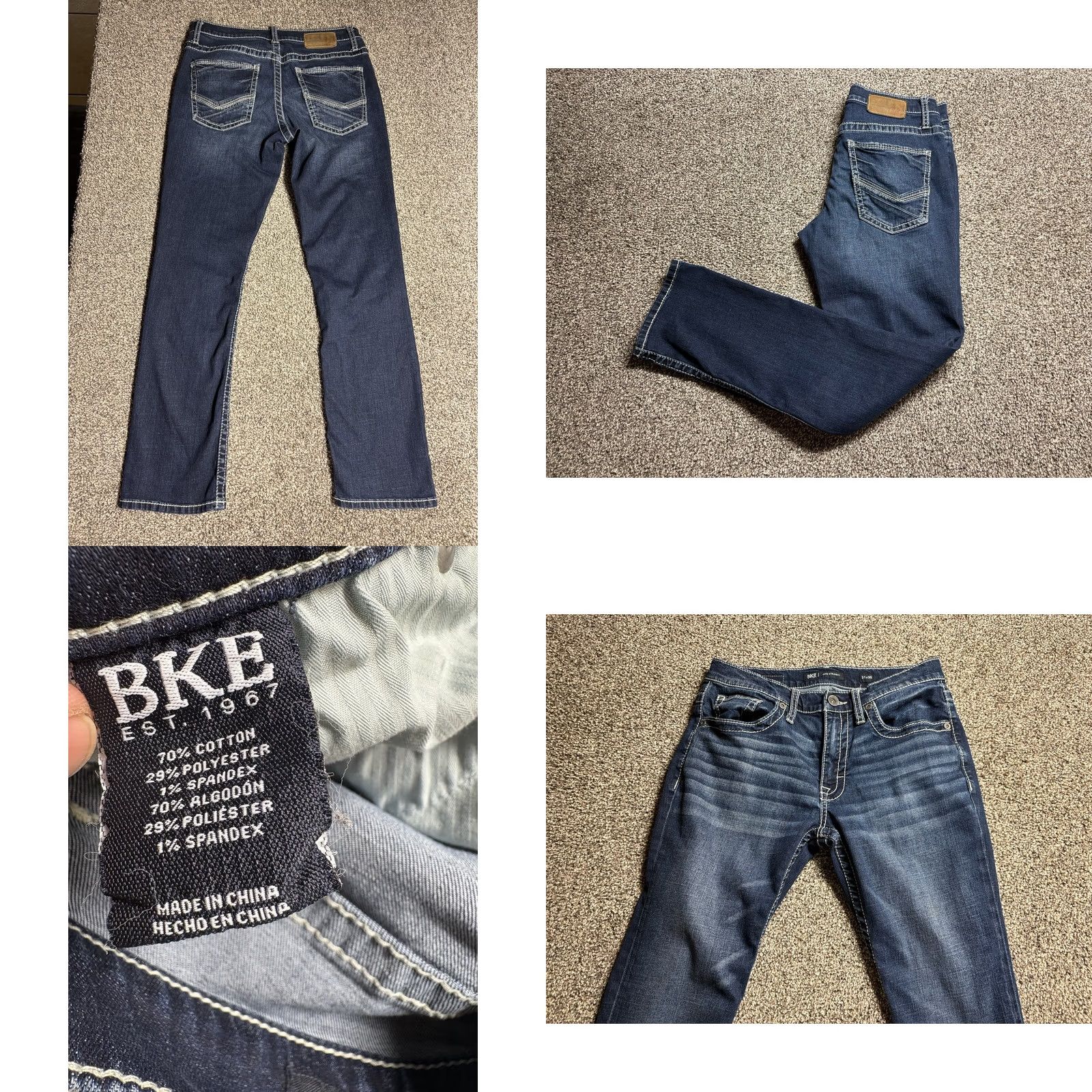 BKE BKE Jake Straight Jeans Mens 31x30 Dark Wash Stretch Denim Thick Stitch Flex Size US 31 - 8 Thumbnail