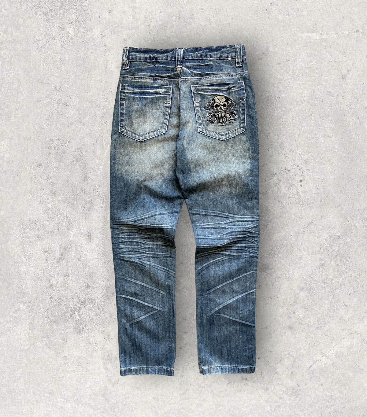 Other Y2K Here There Jeans Scull Embroidered Washed Denim Pants Size US 28 / EU 44 - 1 Thumbnail