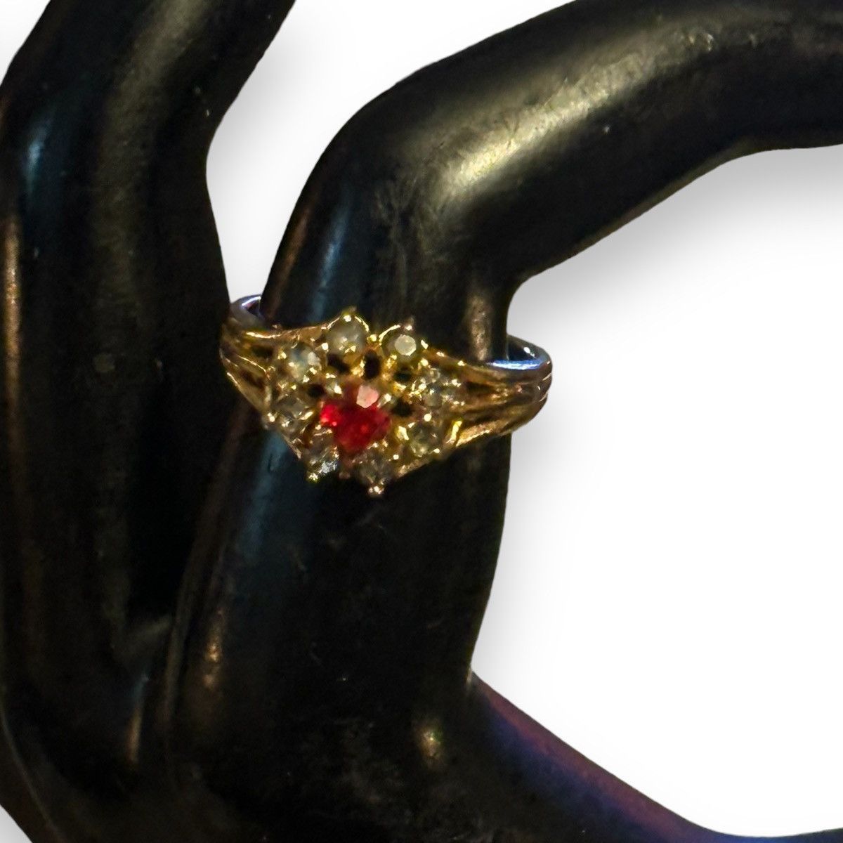 Vintage Vintage simulated ruby with clear rhinestones ring Size ONE SIZE - 4 Thumbnail