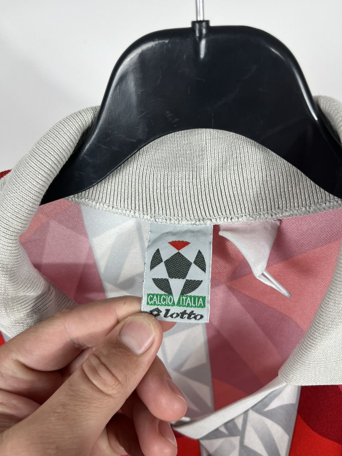 Lotto Sport Vintage Lotto Calcio Italia Red Geometric Soccer Jersey Size US XL / EU 56 / 4 - 4 Thumbnail