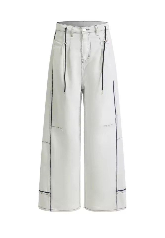 Jean Streetwear Hip Hop Grey White Wide Leg Baggy Jeans Pants Size US 29 - 6 Thumbnail