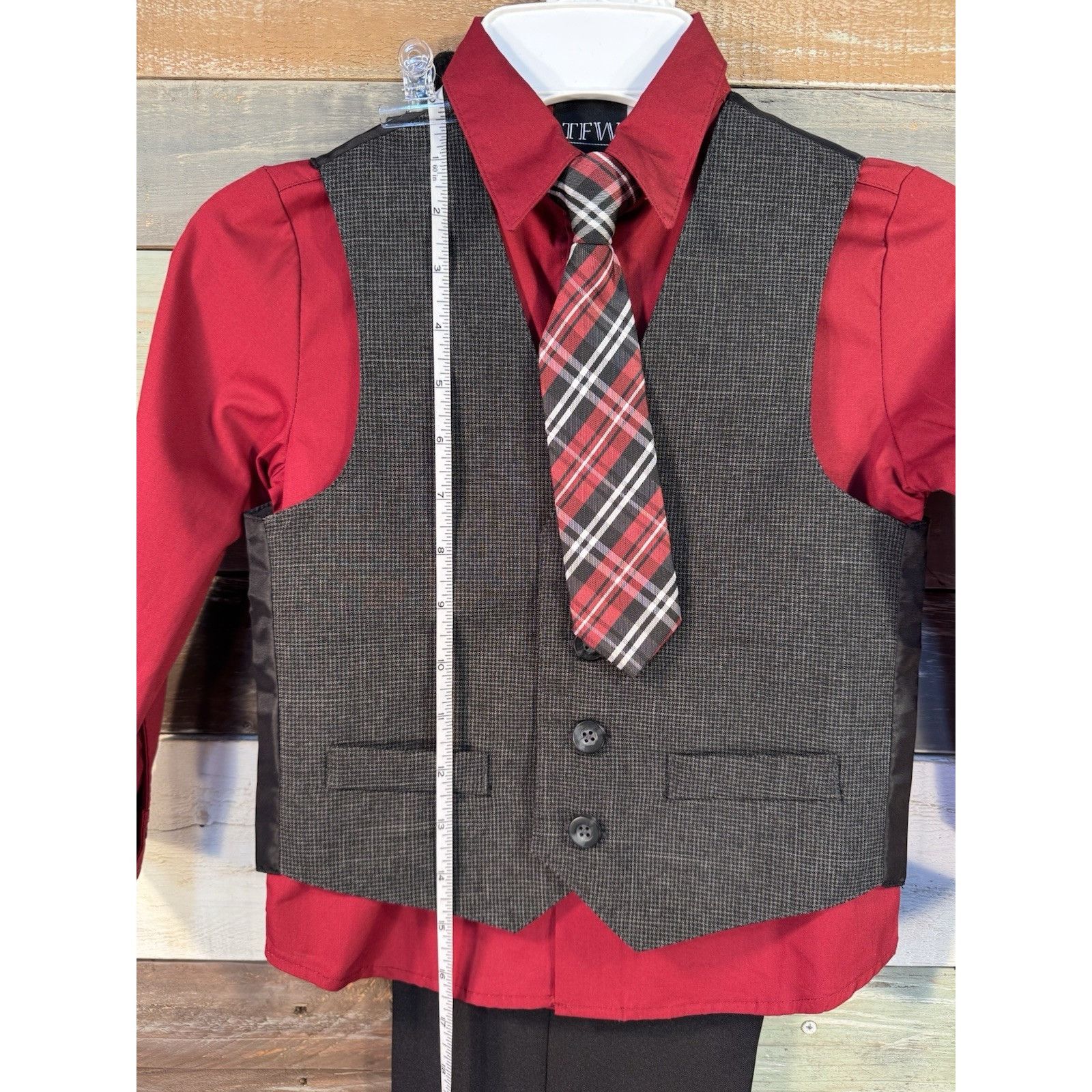 Other TFW Boys Long Sleeve 4 Pc Burgundy Red & Black Dress Pant Su Size US XS / EU 42 / 0 - 5 Thumbnail