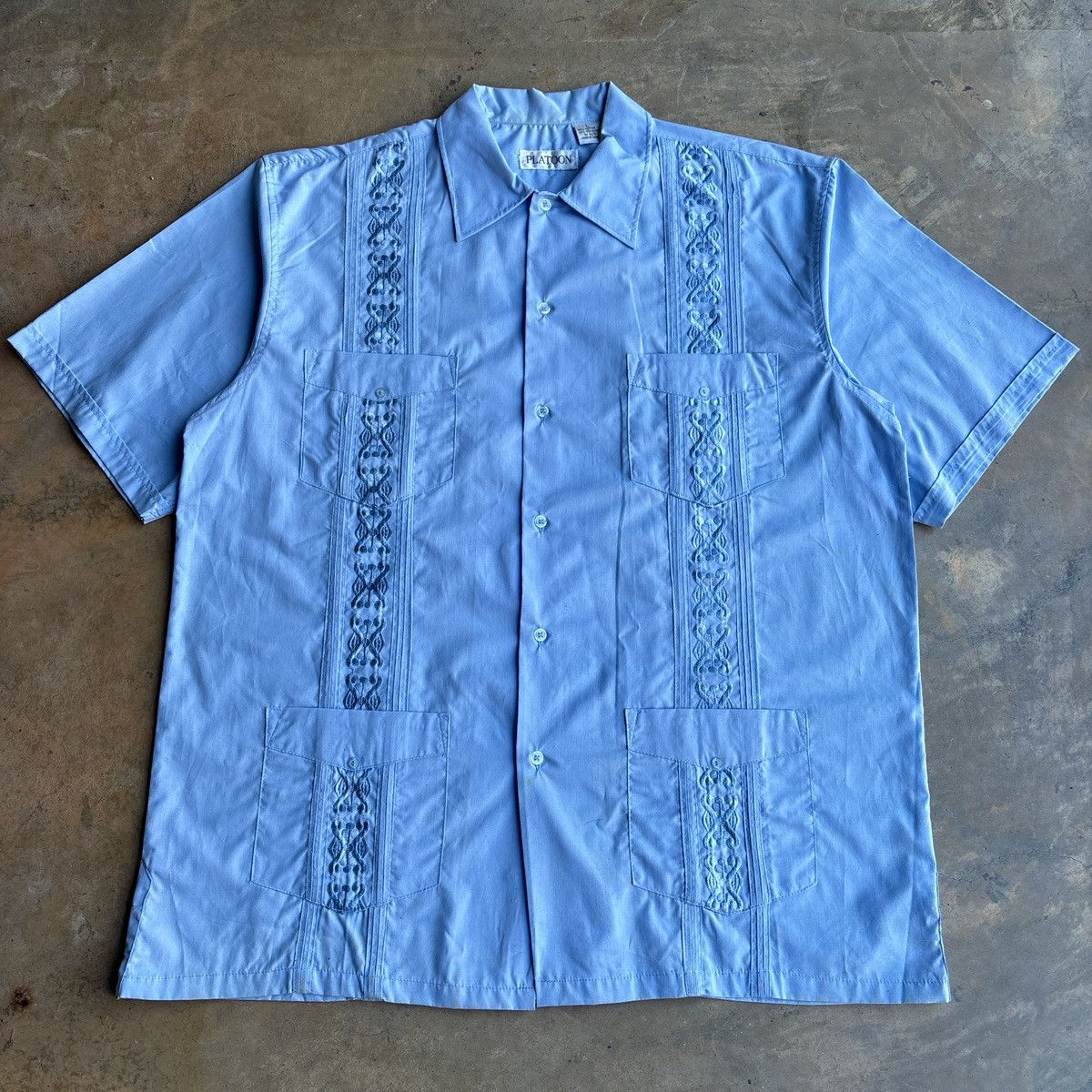 Vintage embroidered blue short sleeve button up shirt with Size US L / EU 52-54 / 3 - 1 Thumbnail