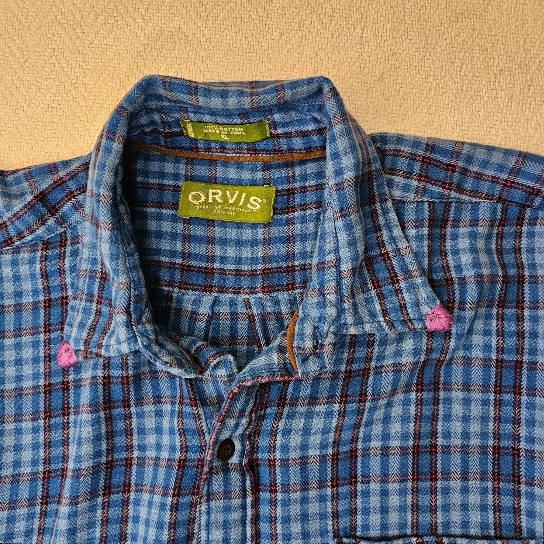 Orvis Orvis Flannel Shirt Mens XL Plaid Blue Button Up Pocket Heavyweight Suede Elbows Size US XL / EU 56 / 4 - 2 Thumbnail