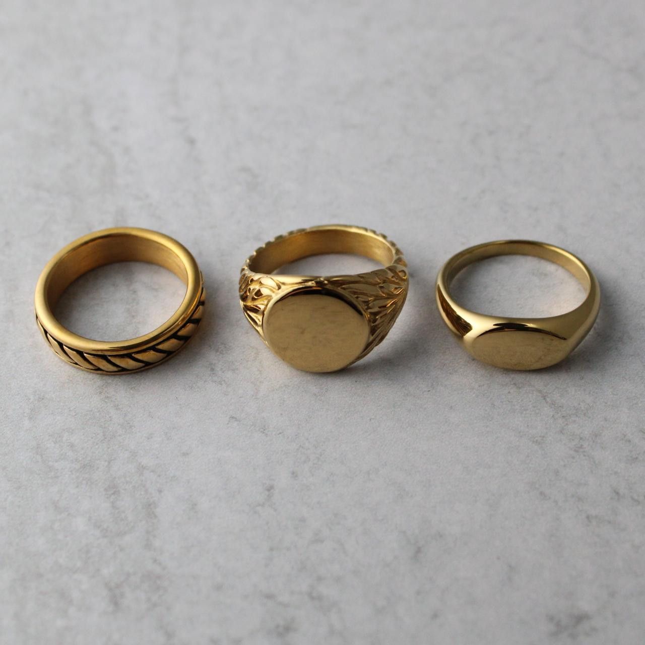 Jewelry Gold Rings Set - Rope Band, Wreath Signet, Oval Signet Size ONE SIZE - 3 Thumbnail