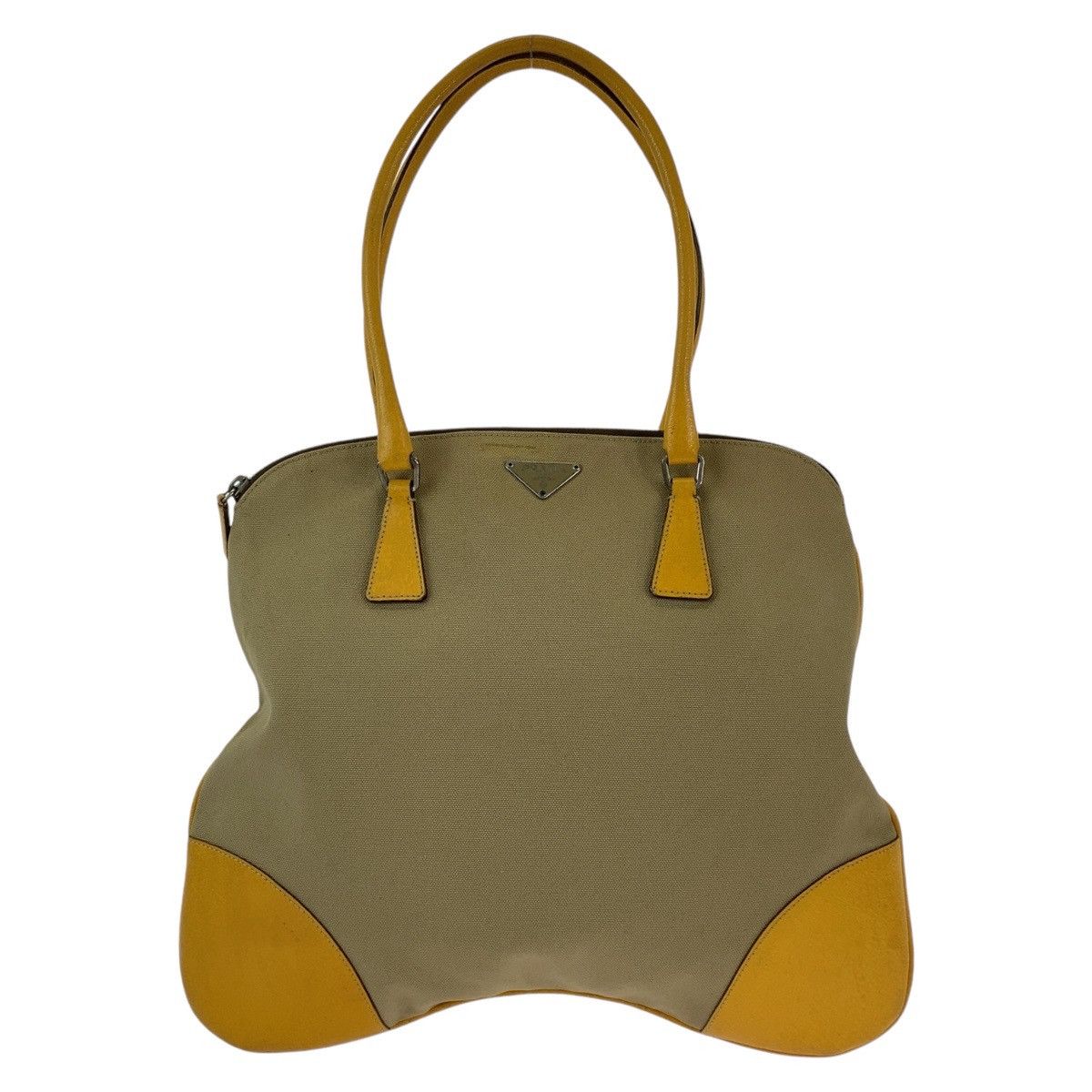 Prada Prada Triangle Logo Plate Canvas/leather 2Way Bag Canvas Shoulder Bag in Beige, Women's