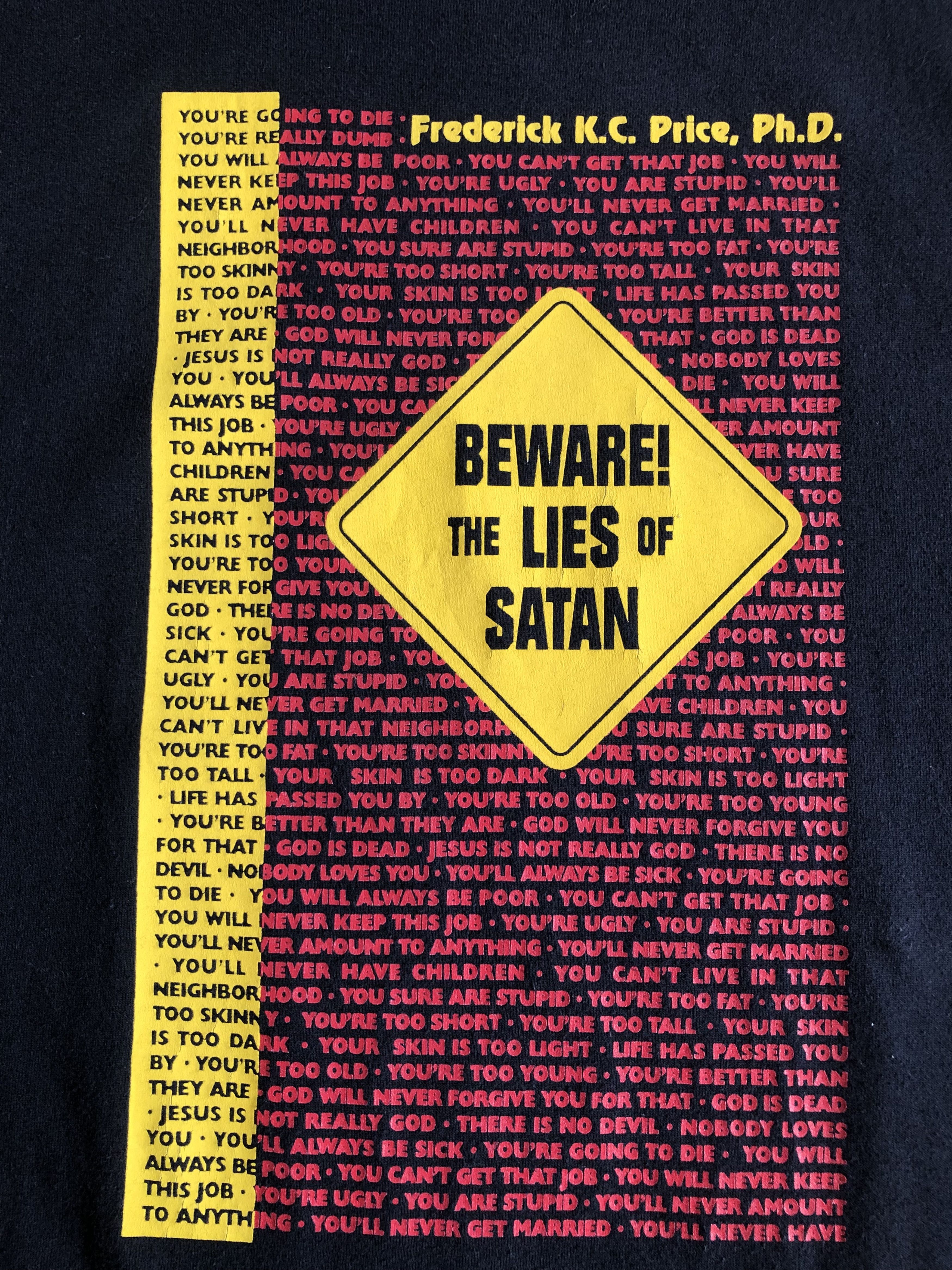 Vintage 90’S FREDERICK K.C. PRICE BEWARE LIES OF SATAN PROMO TEE Size US XL / EU 56 / 4 - 5 Thumbnail