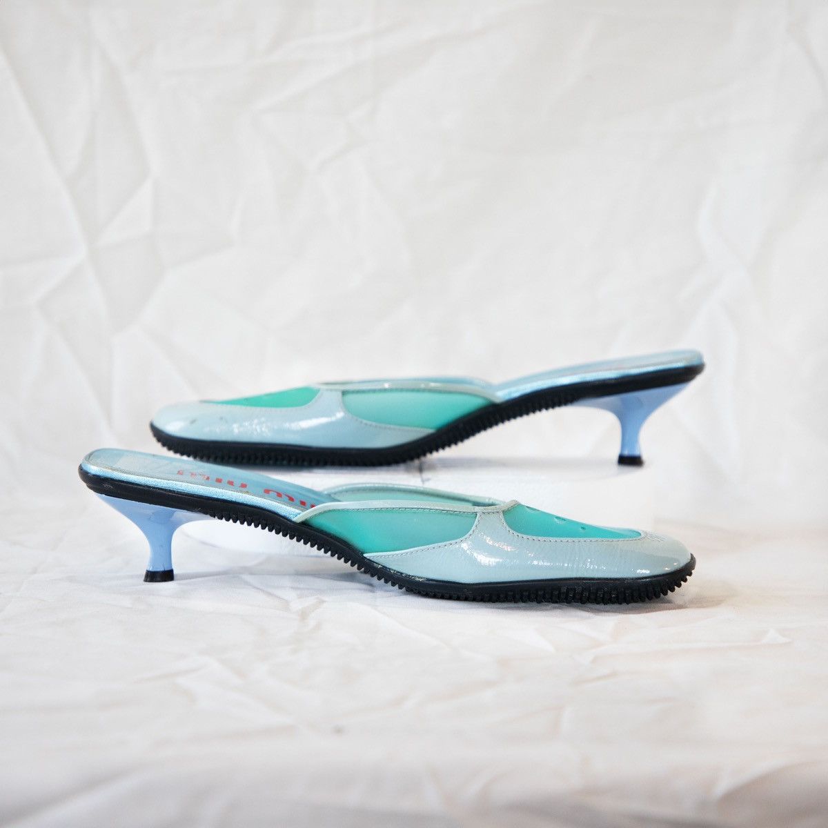 Miu Miu Miu Miu 1999 Blue Bubble Heel Mules Size US 8.5 / IT 38.5 - 3 Thumbnail