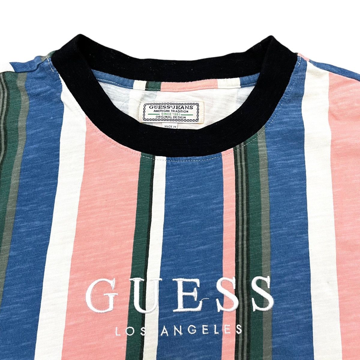 Guess × Vintage Vintage Guess Jeans Los Angeles Spellout Striped T-shirt Size US L / EU 52-54 / 3 - 3 Thumbnail