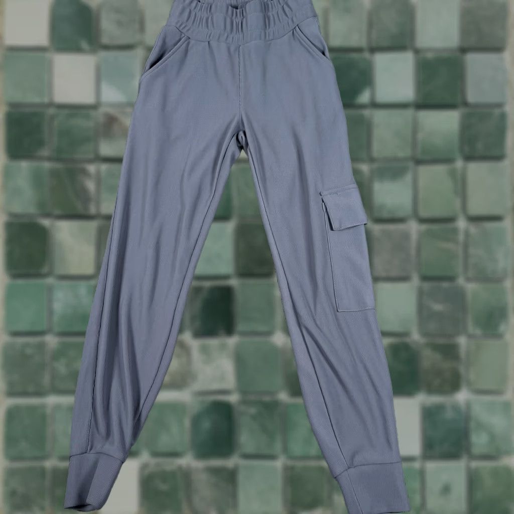 Vintage Move Theology Pants Womens XS Gray Ribbed Cargo Joggers Yoga Athletic Polyester Size 26" / US 2 / IT 38 - 1 Thumbnail