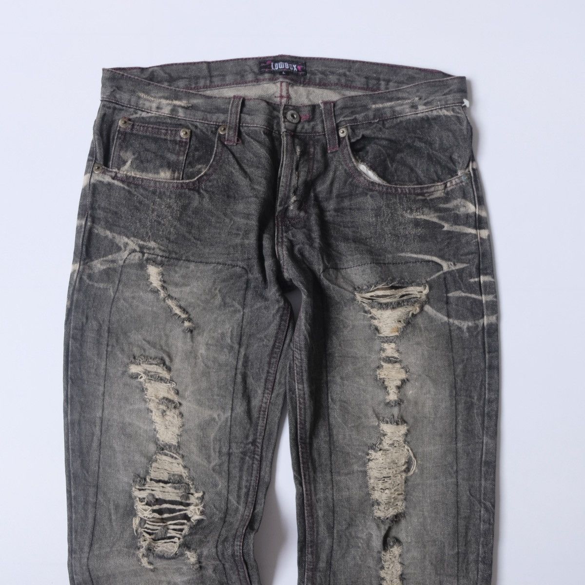 LOWBOX Lowbox black distressed ripped patchwork denim Size US 32 / EU 48 - 3 Thumbnail