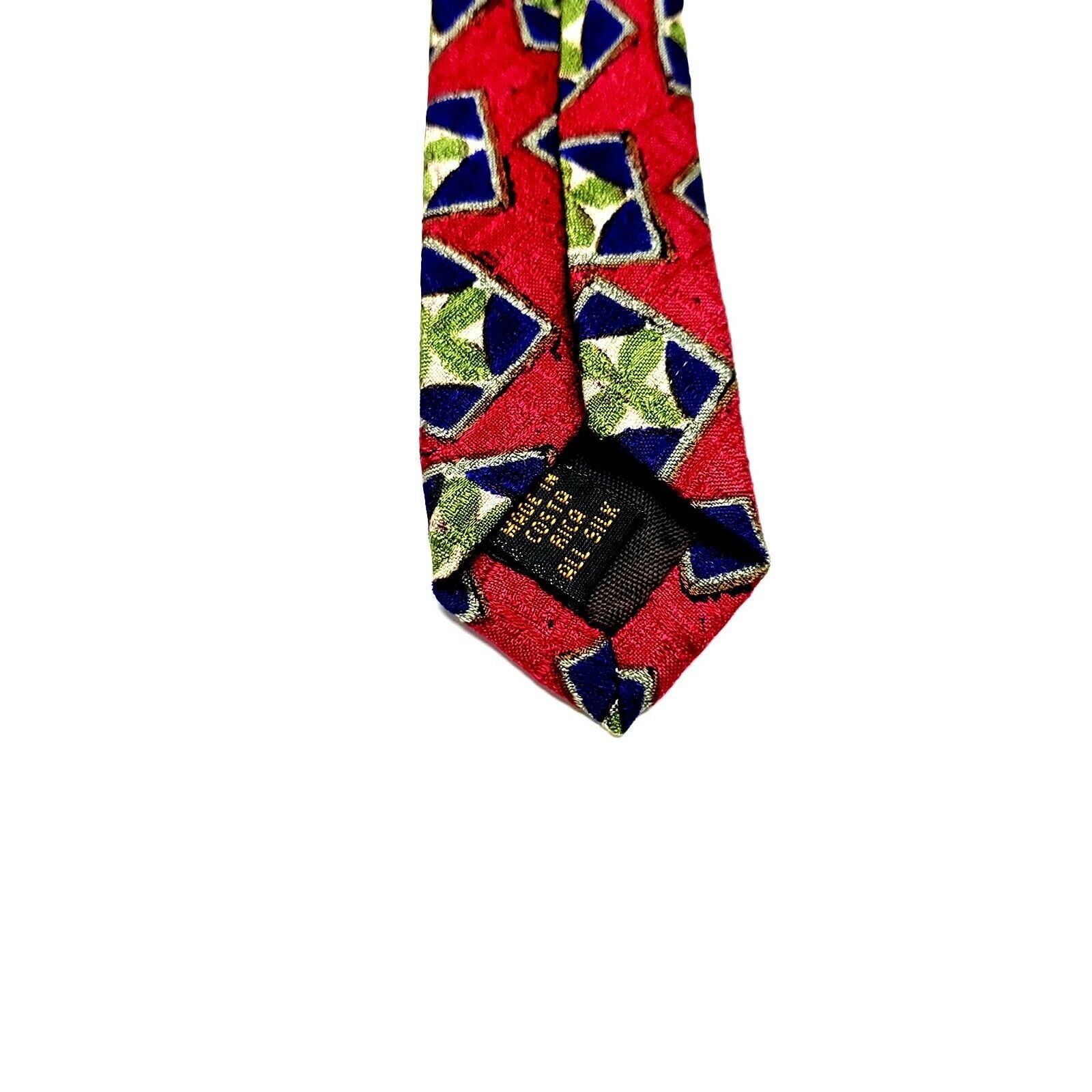 Alexander Julian Colours Alexander Julian Silk Tie Short Wide Print Red Geome Size ONE SIZE - 4 Thumbnail
