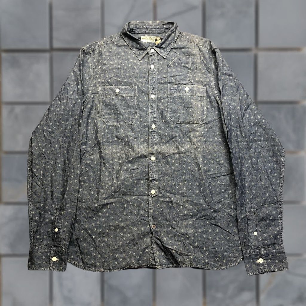 Allsaints AllSaints Shirt Mens Medium Blue Chambray Long Sleeve Button Up Embroidered Size US M / EU 48-50 / 2 - 1 Thumbnail