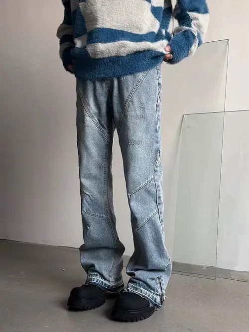 VIBE Street Hip Hop Side Zip Micro Flare Y2K Jeans Size US 34 / EU 50 - 2 Thumbnail