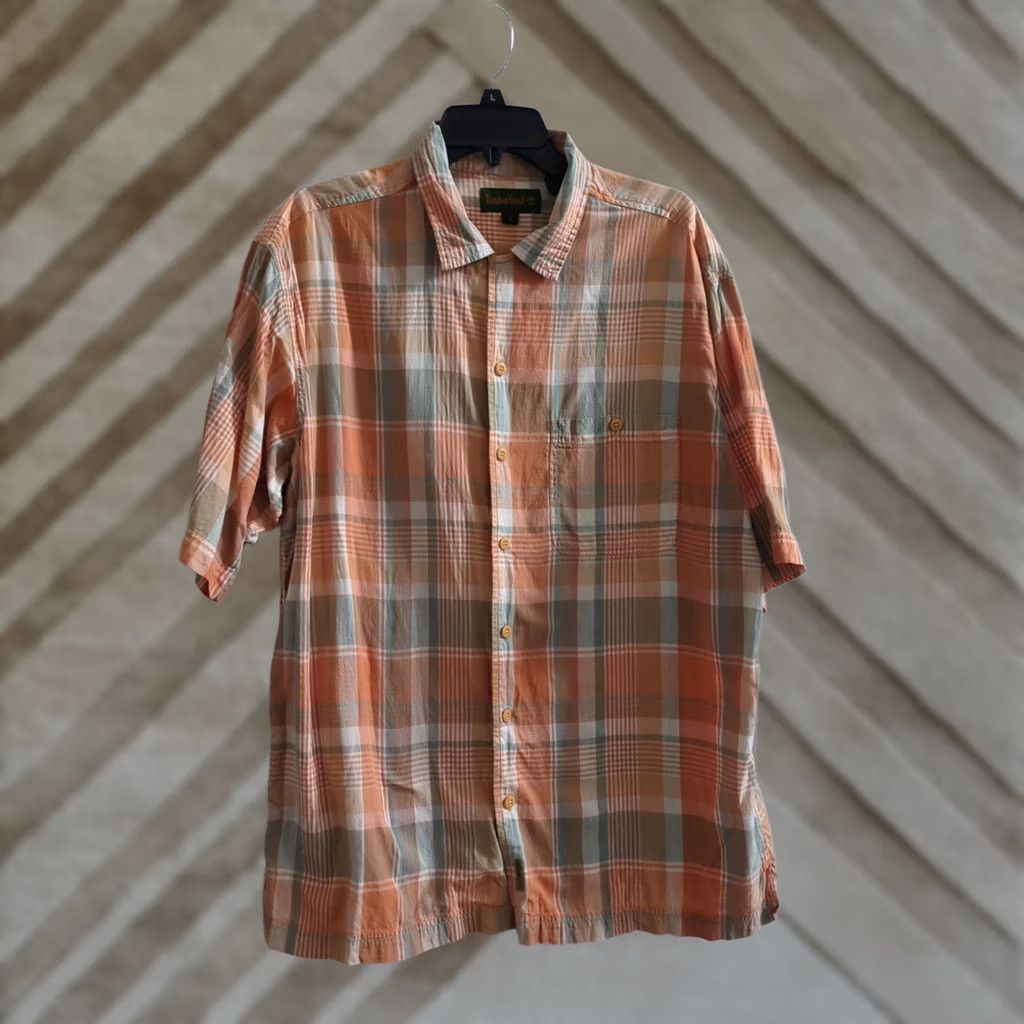 Timberland Timberland Button-Up Shirt Men’s L Orange Short Sleeve Plaid Casual Shirt Size US L / EU 52-54 / 3 - 1 Thumbnail