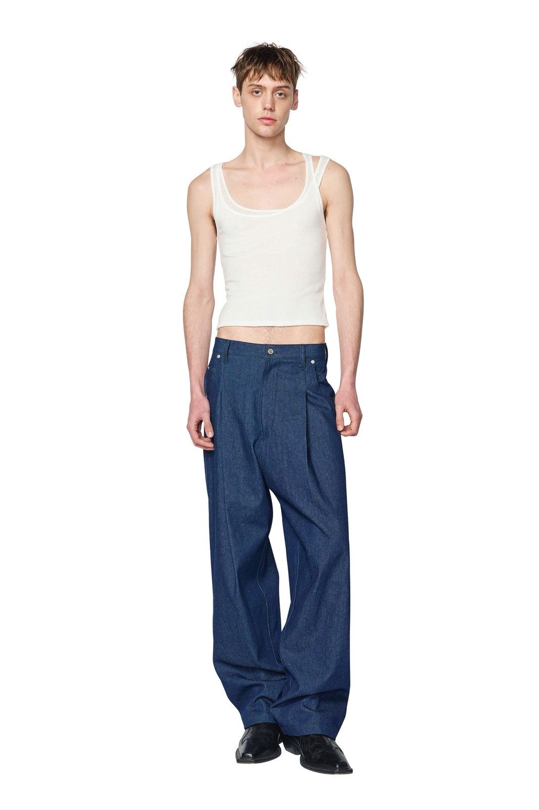 Other LABELESS Blue Glittery Tucked Denim Trousers Baggy Size 3 Size US 34 / EU 50 - 1 Thumbnail