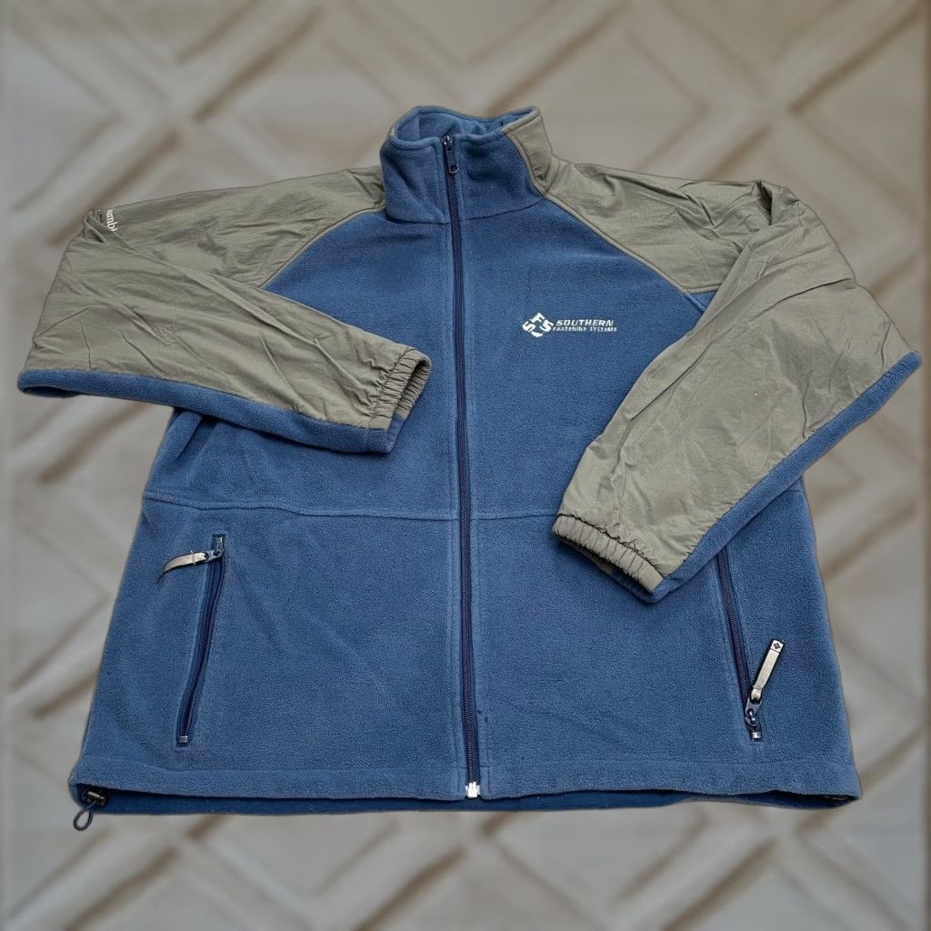 Columbia Jacket Mens Large Blue Gray Paslode Pine Ridge Fleece Full Zip Outdoor