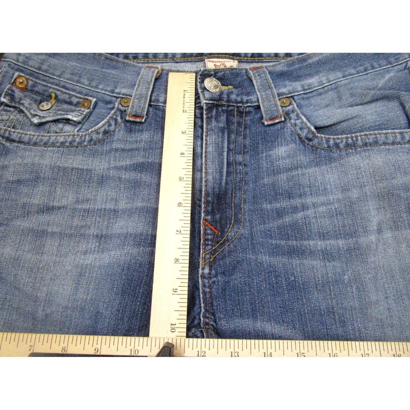 True Religion True Religion Jeans World Tour Ricky Men 38x34 Blue Light Wash Denim 5-Pocket Straight Relaxed Regular Style Jeans Size US 38 / EU 54 - 7 Thumbnail