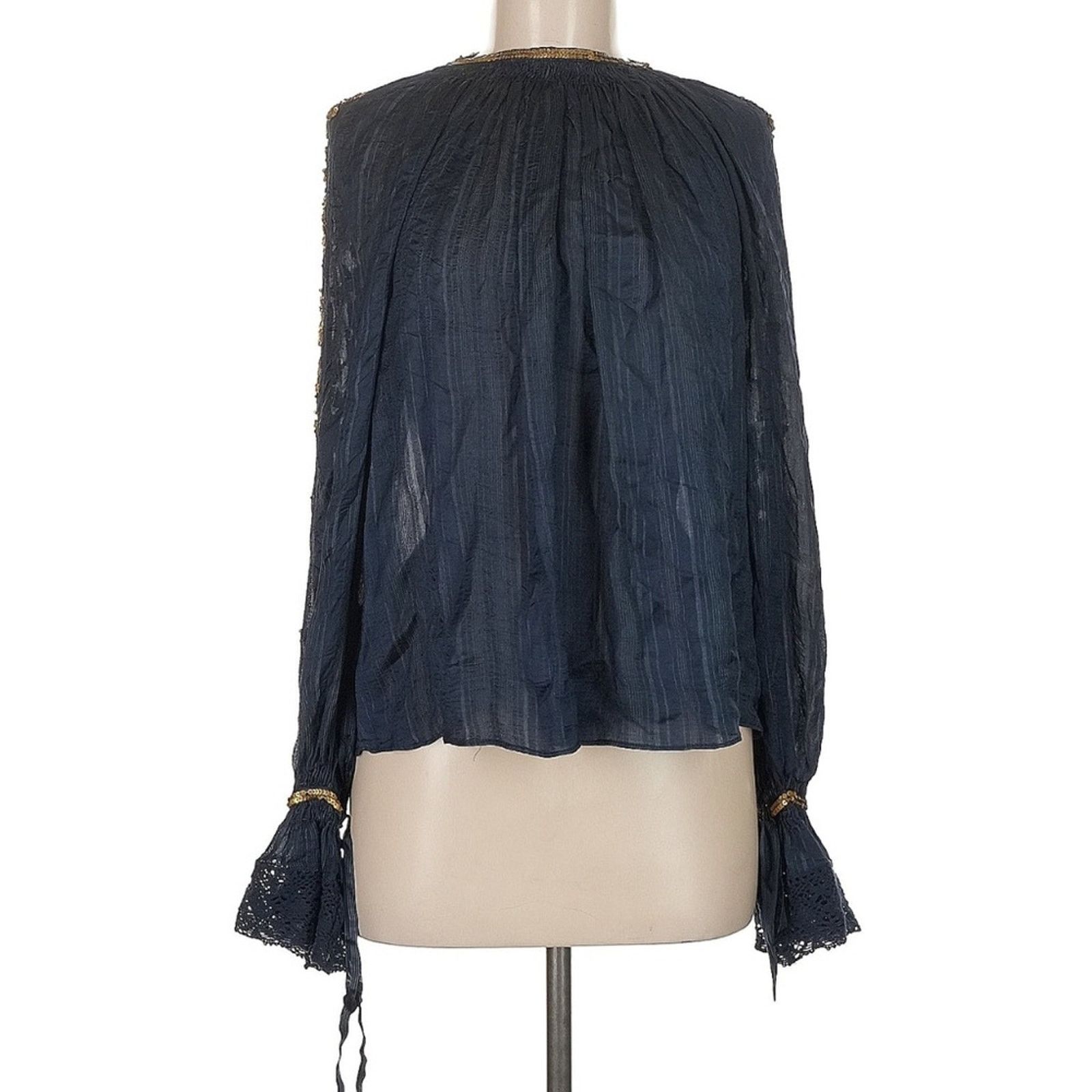 Ulla Johnson Ulla Johnson Marguerite Sequin Detail Blouse - Size 8 - Blue Size M / US 6-8 / IT 42-44 - 2 Thumbnail