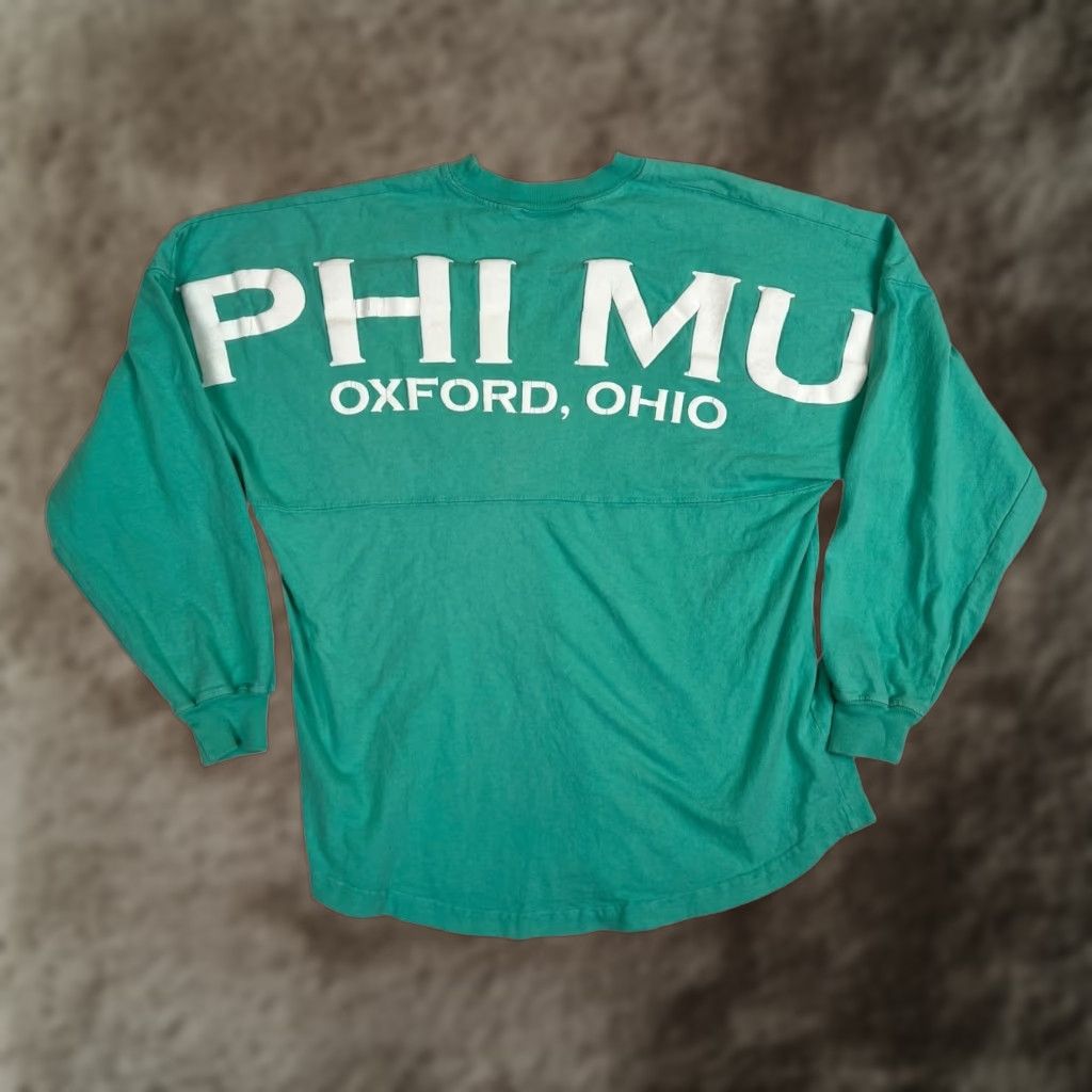 ESPIRIT Phi Mu Spirit Shirt Long Sleeve Oxford Ohio Teal Green Size Small Women Regular Cotton Spirit Jersey Vintage: No Size S / US 4 / IT 40 - 1 Thumbnail