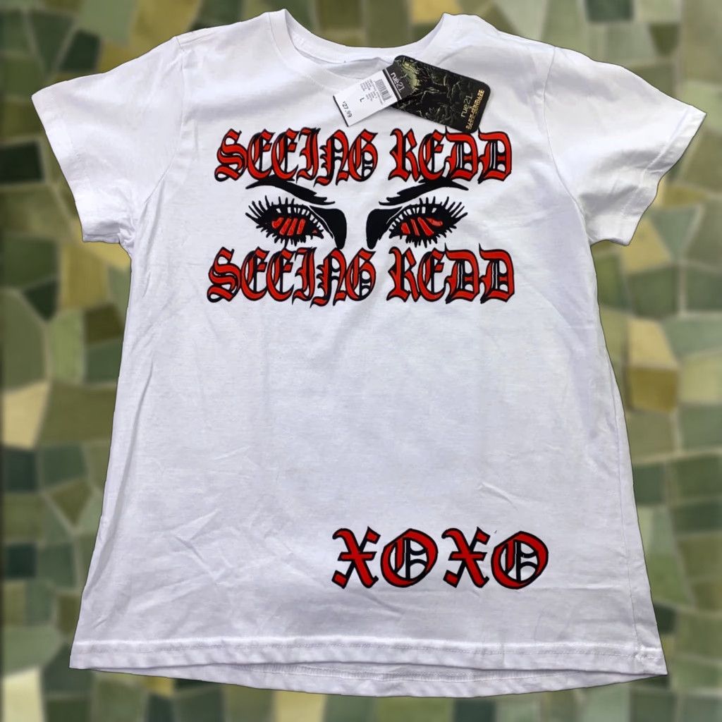 Vintage Seeing Redd Mens Shirt Large White rue21 T-Shirt Crew Neck Short Sleeve Cotton Jersey Graphic Print Classic Beddor Dark Sundaze 90s Mens Size US L / EU 52-54 / 3 - 1 Thumbnail