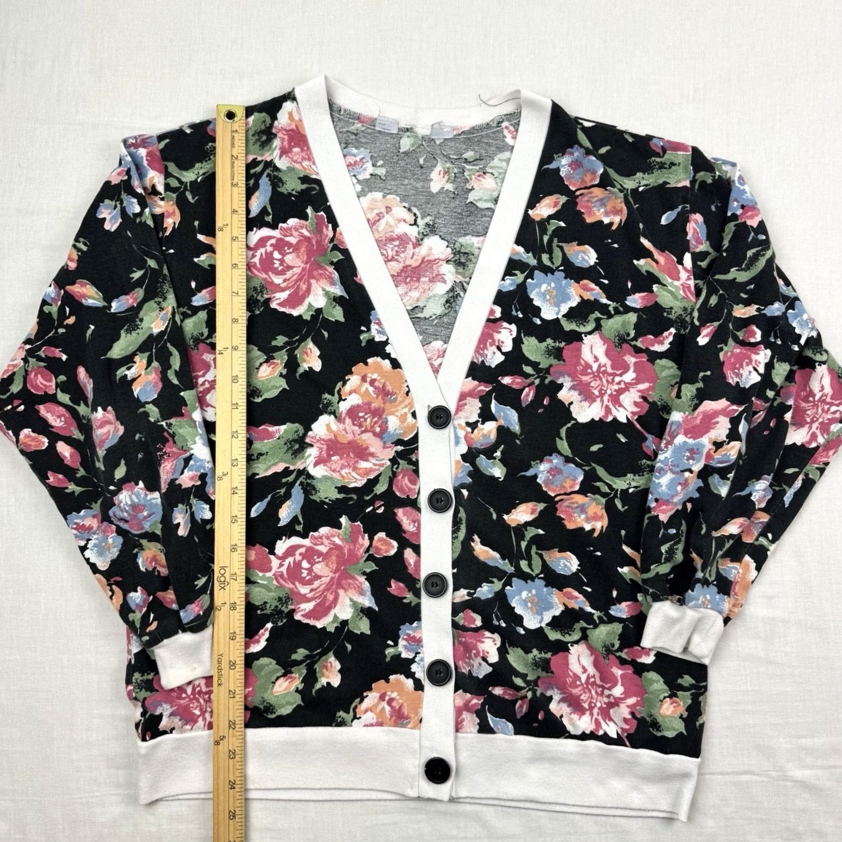 Vintage VINTAGE Floral Cardigan Womens L Button-Up V-Neck 80s 90s Nature Black Cotton Blend Floral Pattern Shirts Womens B 80s 90s Size L / US 10 / IT 46 - 4 Thumbnail
