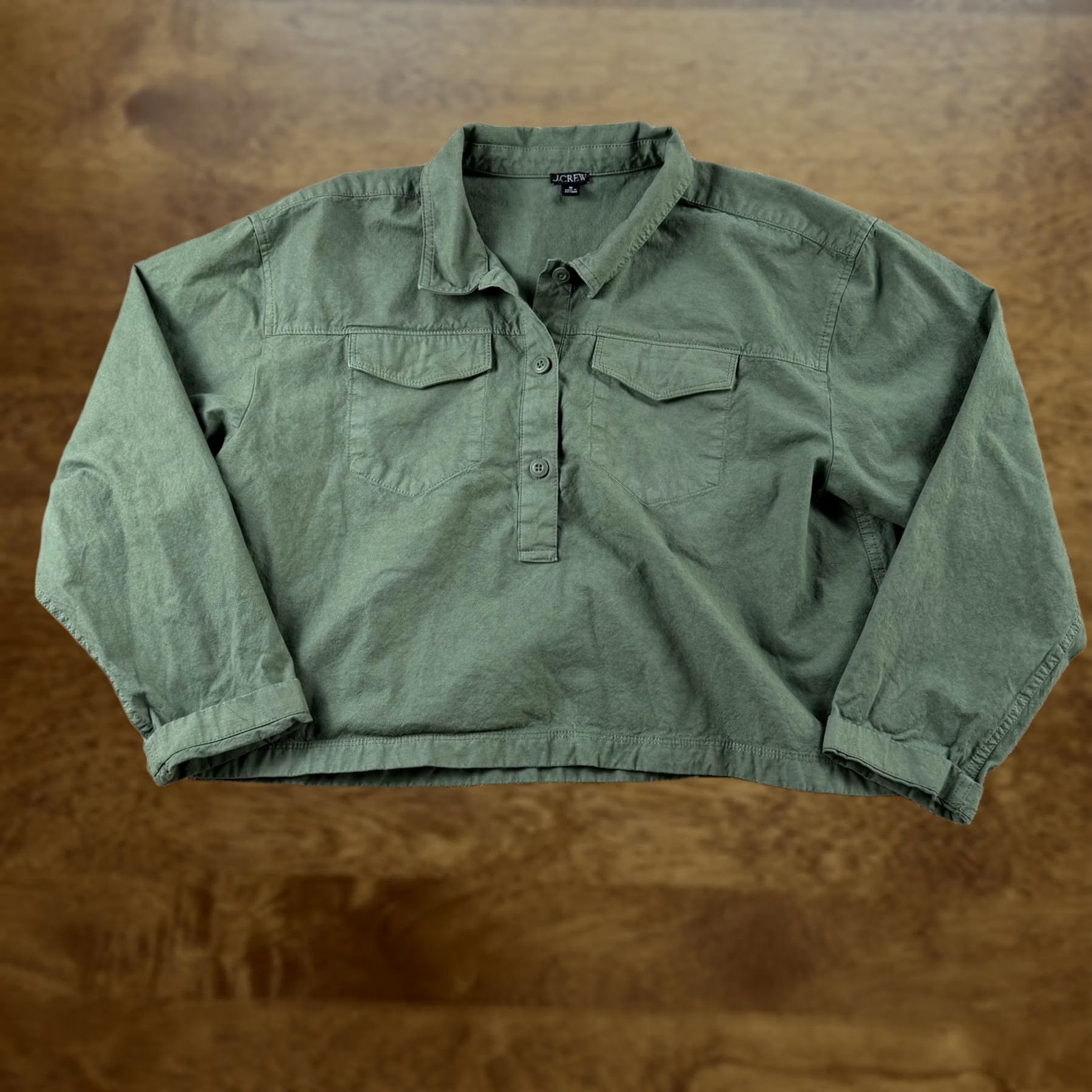J.Crew J. Crew Blouse Womens Medium Green Collared Crop Long Sleeve Popover Top Casual Size M / US 6-8 / IT 42-44 - 1 Thumbnail