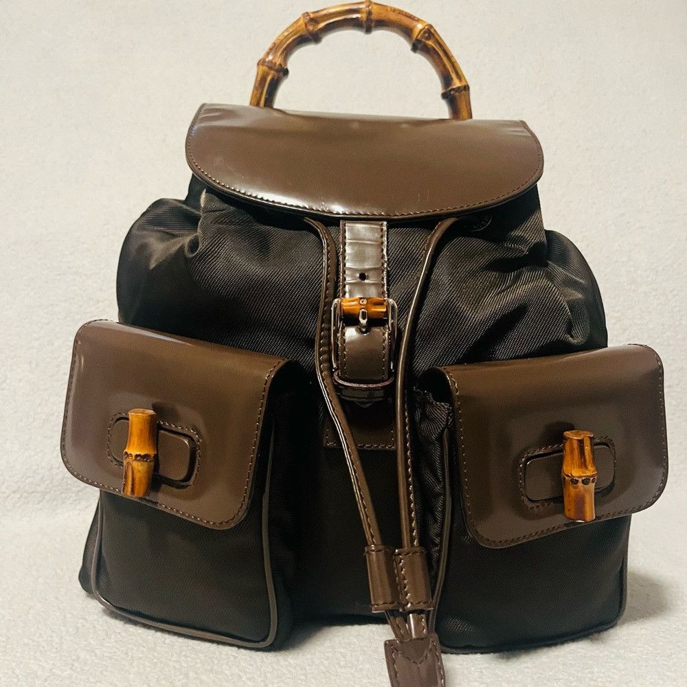 Gucci Gucci 2 Way Bamboo Chocolate Nylon/Patent Leather Backpack Size ONE SIZE - 5 Thumbnail