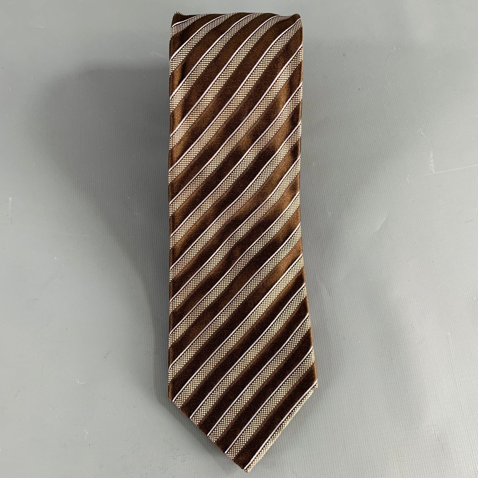 Brioni BRIONI Brown Cream Diagonal Stripe Silk Tie Size ONE SIZE - 2 Thumbnail